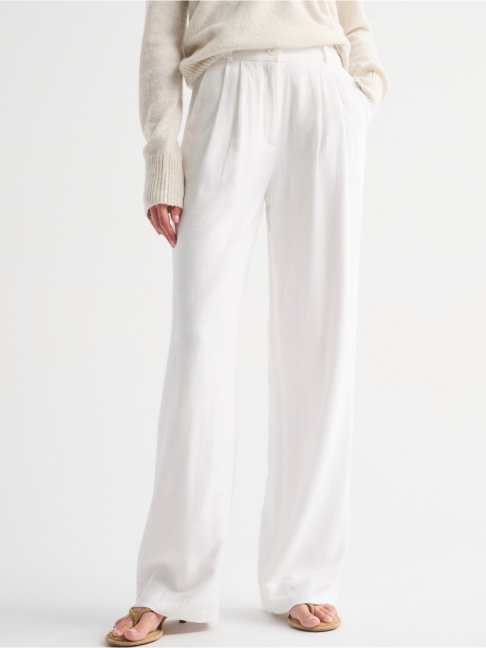Abercrombie & Fitch White Wide-Leg Linen Blend Pants. Sloane Tailored Pant.